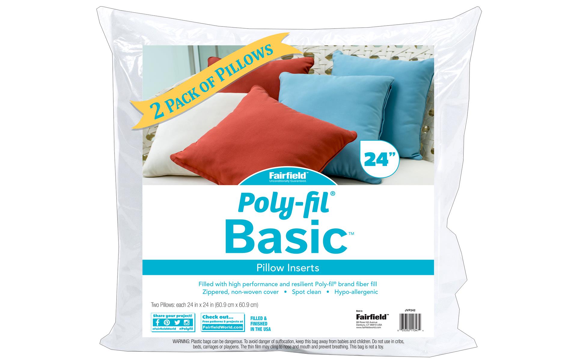 Fairfield Poly Fil Basic Pillow Insert 24x24 2pc | eBay